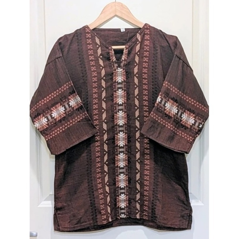 NWOT Artisan 100% Cotton Boho Yoga Tunic with Embroidery, Size M
